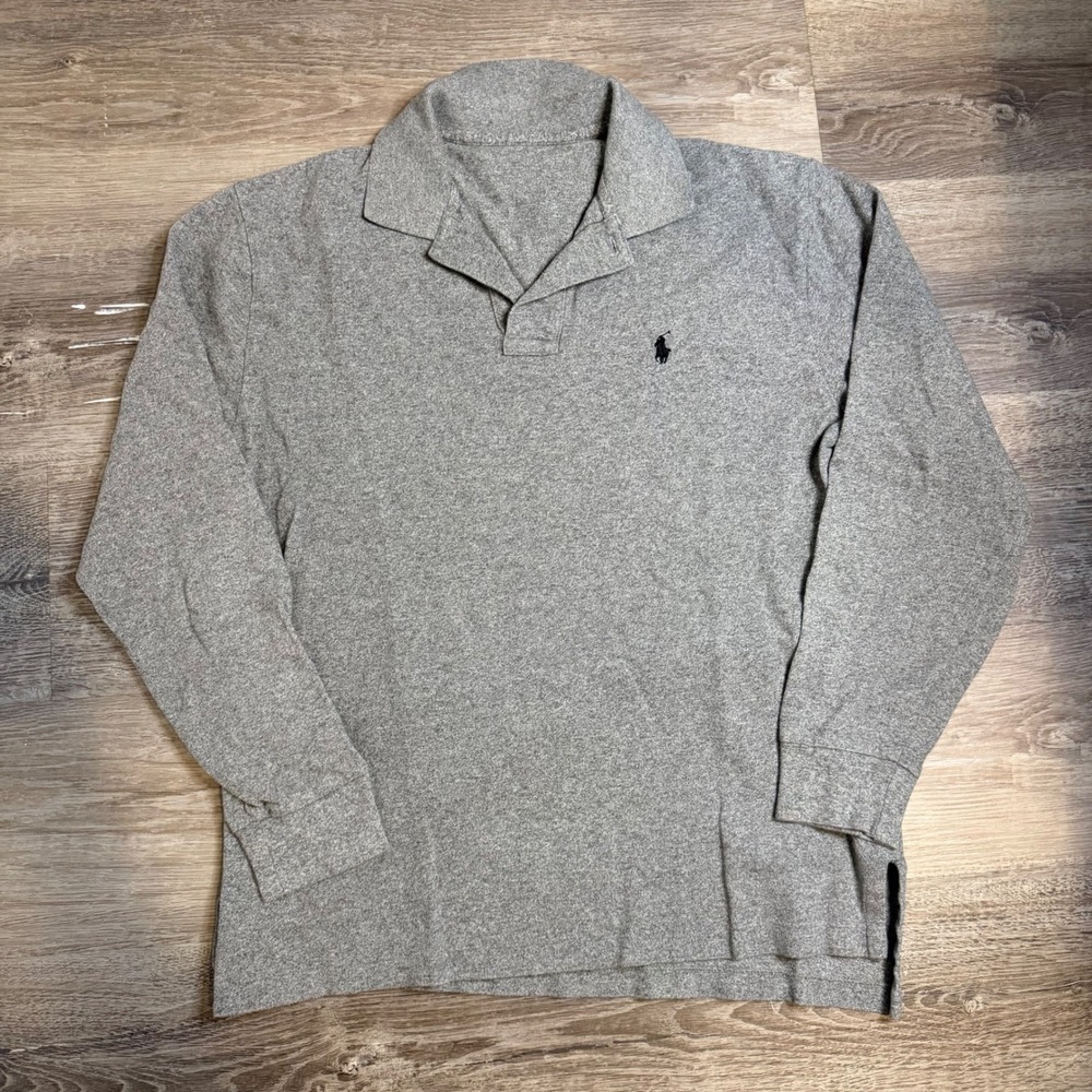 Ralph Lauren Mens Long Sleeve Polo Shirt Heather Grey Pique Knit‎ Pony Logo XL